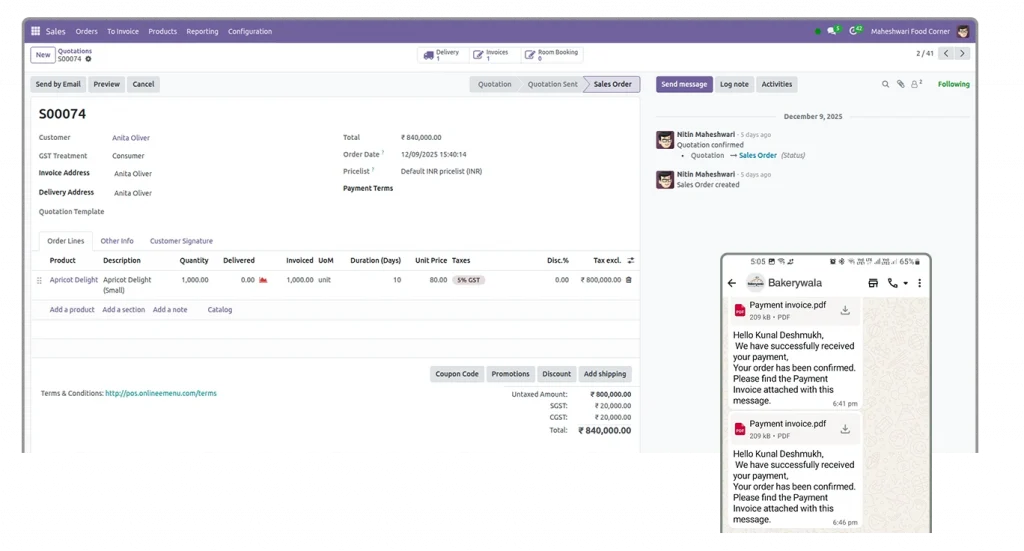 WhatsApp order confirmation with PDF