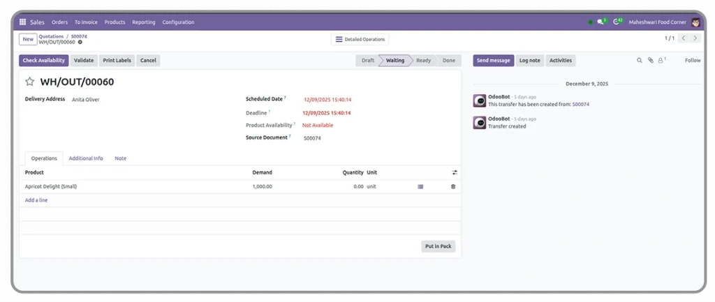 Work order confirmation screen